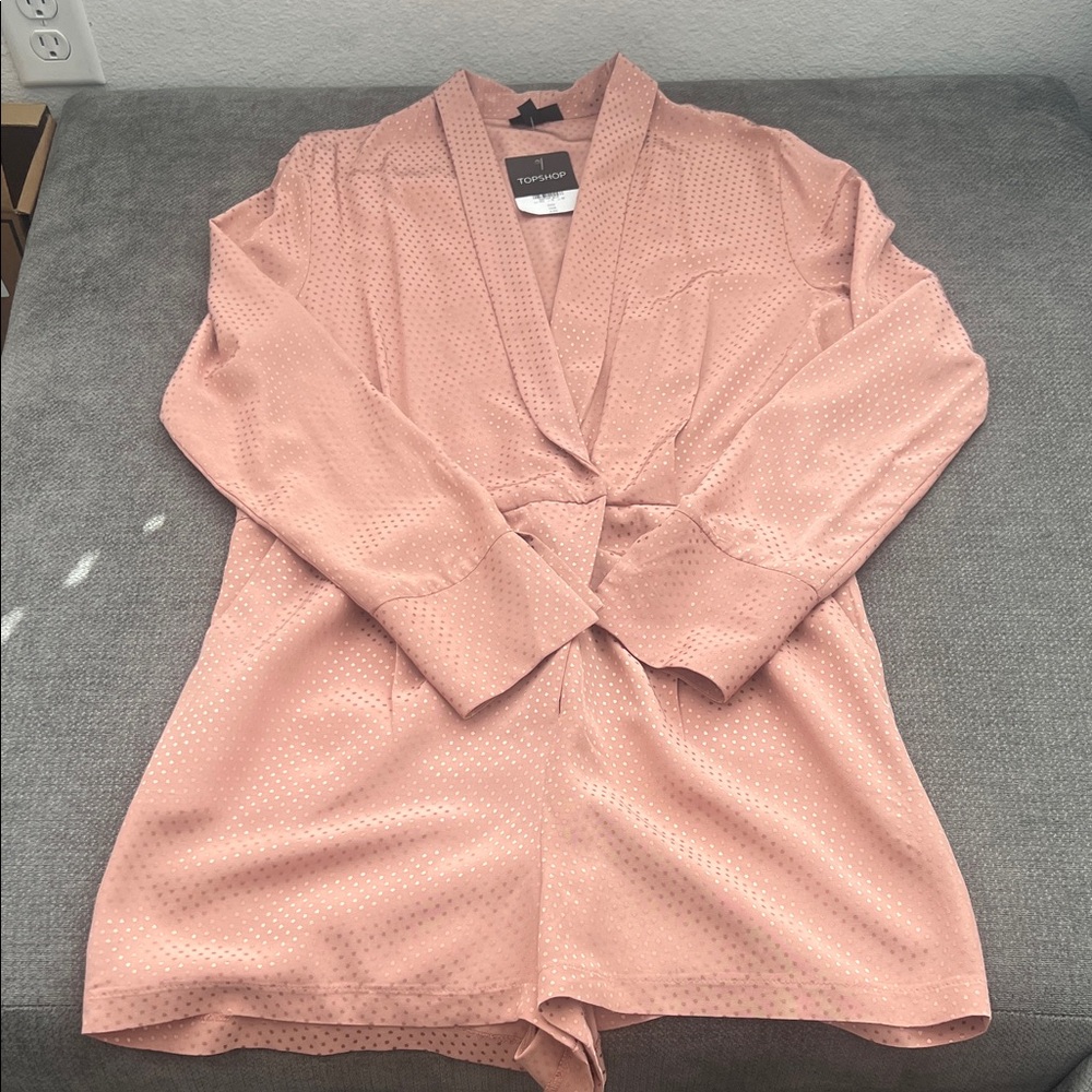 Topshop Blush Pink Satin Long-Sleeve Romper